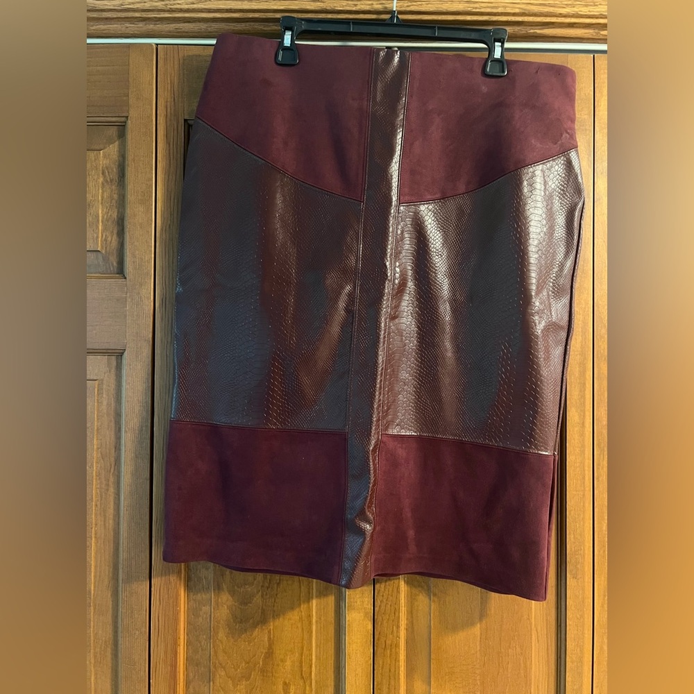 Andrew Marc Deep Burgundy Leather Pencil Skirt